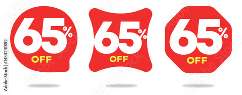 65% off. Business, label, sticker, market, economy. Percent, tag, , offer, price, value, discount, sales, set. Vector, icon