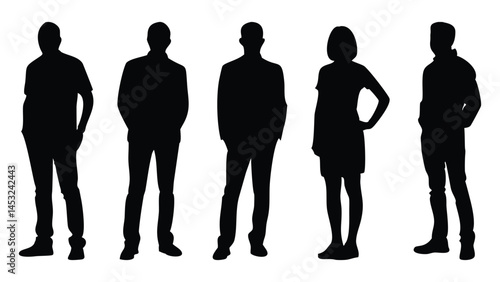 Collection of people standing silhouette, business people silhouettes, group of business people
