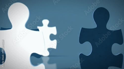 Abstract image of puzzle pieces symbolizing teamwork unity and collaboration with shades of blue and white perfect for concepts such as connection and problem solving