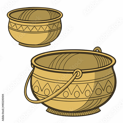 small and big brass bowls  vector art illustration 