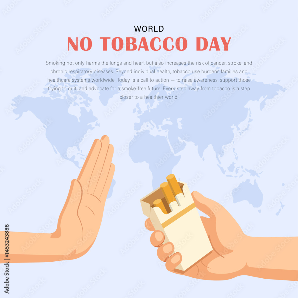 Illustration depicting a hand offering a cigarette and another hand rejecting it, symbolizing refusal and self-control. Ideal for World No Tobacco Day, health education, or anti-smoking promotions Illustration depicting a hand offering a cigarette and another hand rejecting it, symbolizing refusal and self-control. Ideal for World No Tobacco Day, health education, or anti-smoking promotions