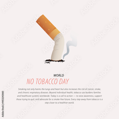 World No Tobacco Day illustration concept with a bent and extinguished cigarette on the ground. Suitable for anti-smoking ads, health awareness campaigns, or educational content