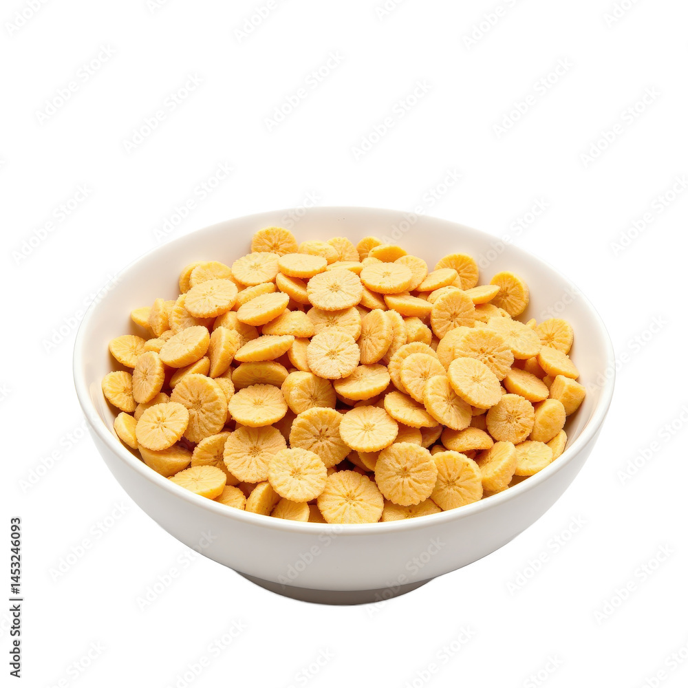 A bowl filled with golden, round, crispy snacks, perfect for snacking or as a healthy snack option. A bowl filled with golden, round, crispy snacks, perfect for snacking or as a healthy snack option.