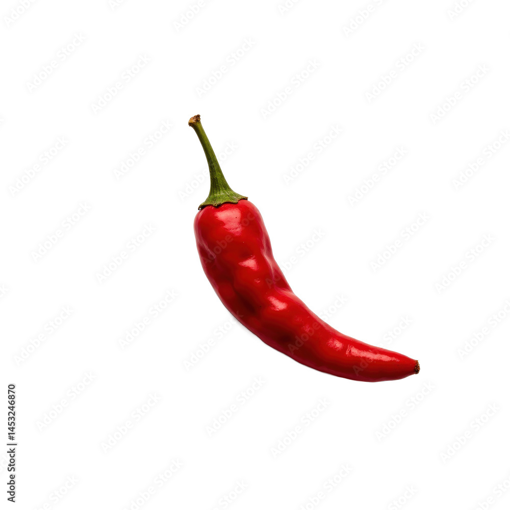 A single red chili pepper with a green stem, isolated on a transparent background. A single red chili pepper with a green stem, isolated on a transparent background.