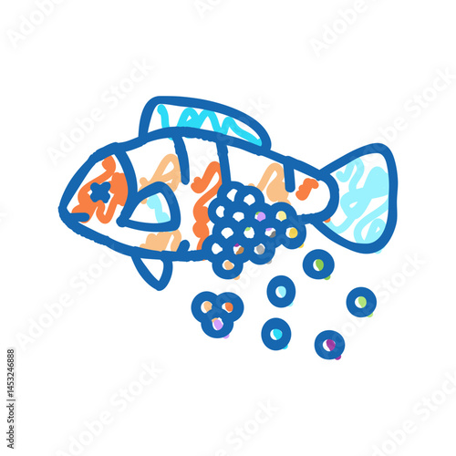 plastic microbeads in fish icon doodle illustration