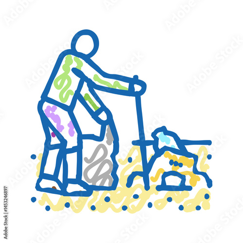 volunteer clean beach plastic icon doodle illustration