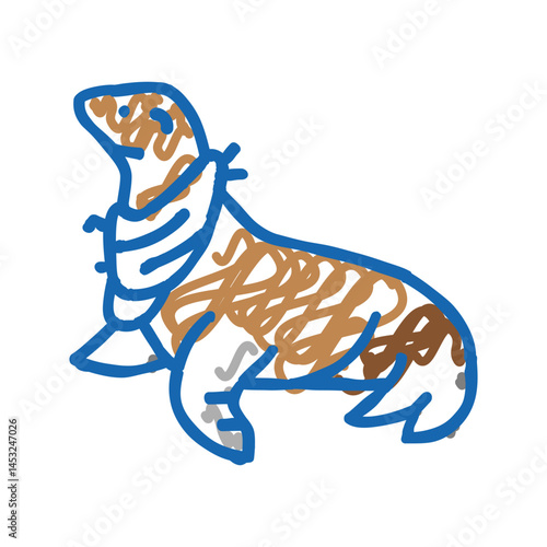 seal with package icon doodle illustration