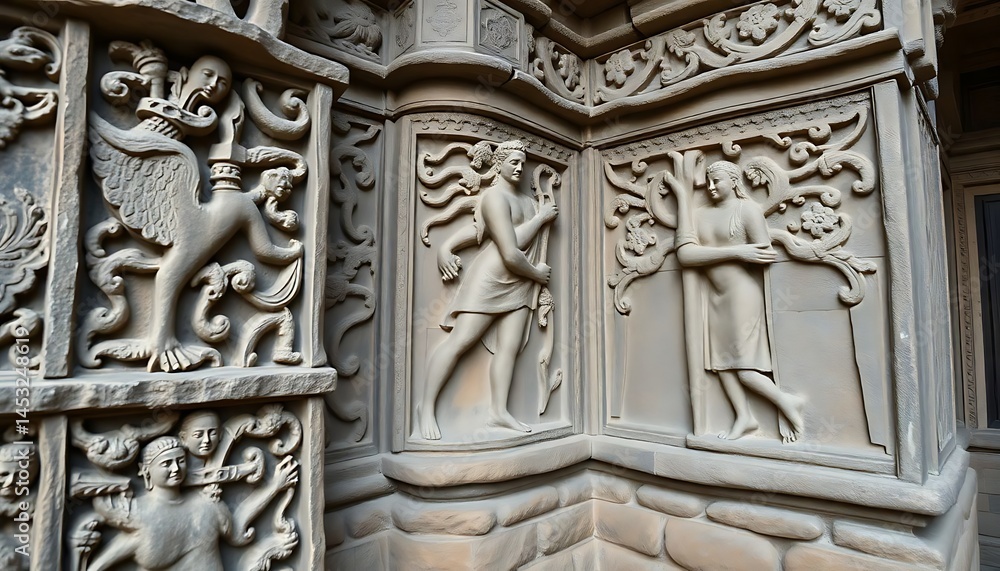 carvings on the side of a building in india carvings on the side of a building in india