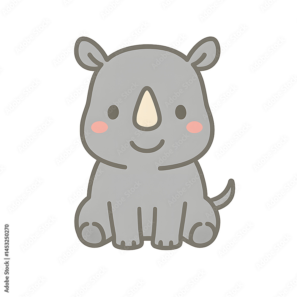 Fototapeta premium Cute cartoon rhino sitting happily. isolated on transparent background