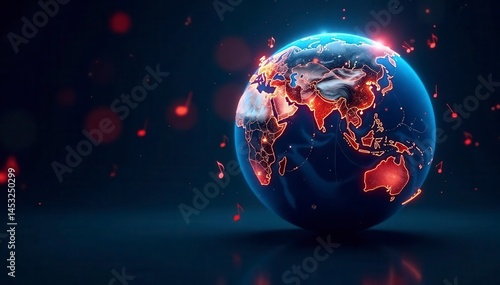 Interactive globe displaying interconnected audio devices, showcasing international music flow , melody, digital audio workstation, audio interface