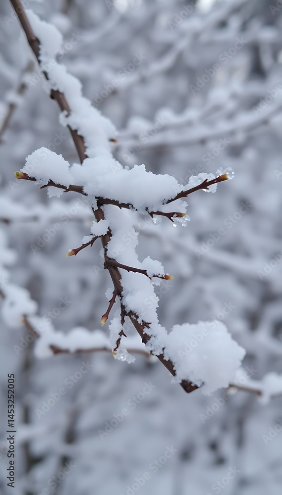 branch with snow on it in front of some trees branch with snow on it in front of some trees