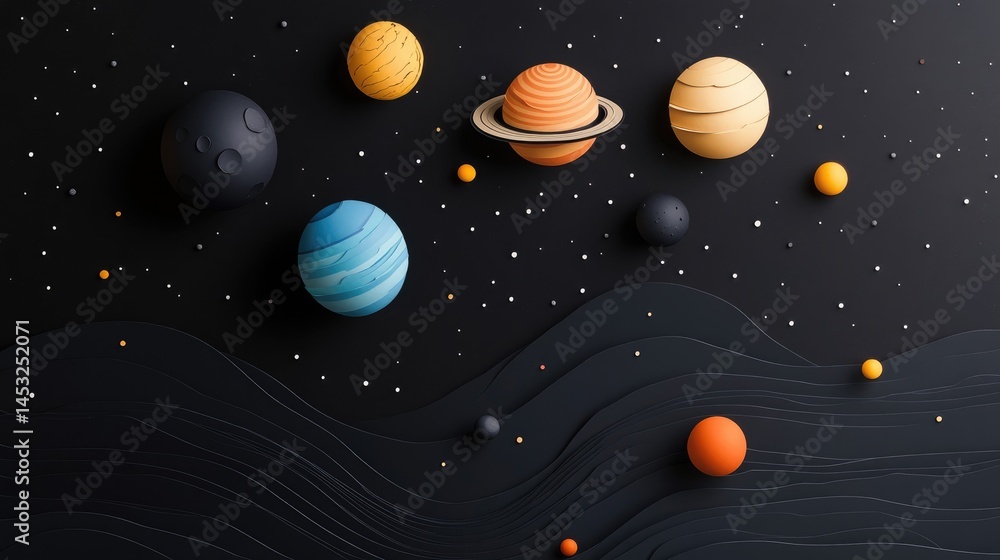 Fototapeta premium Papercut Planets in the Cosmos