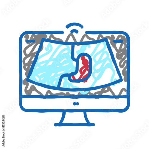ultrasound abdomen health check icon doodle illustration