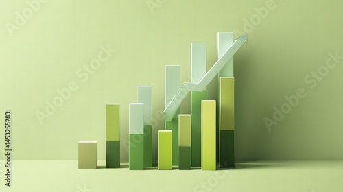 Abstract green bar chart representing business growth rising upward with clear visuals for financial development and trends