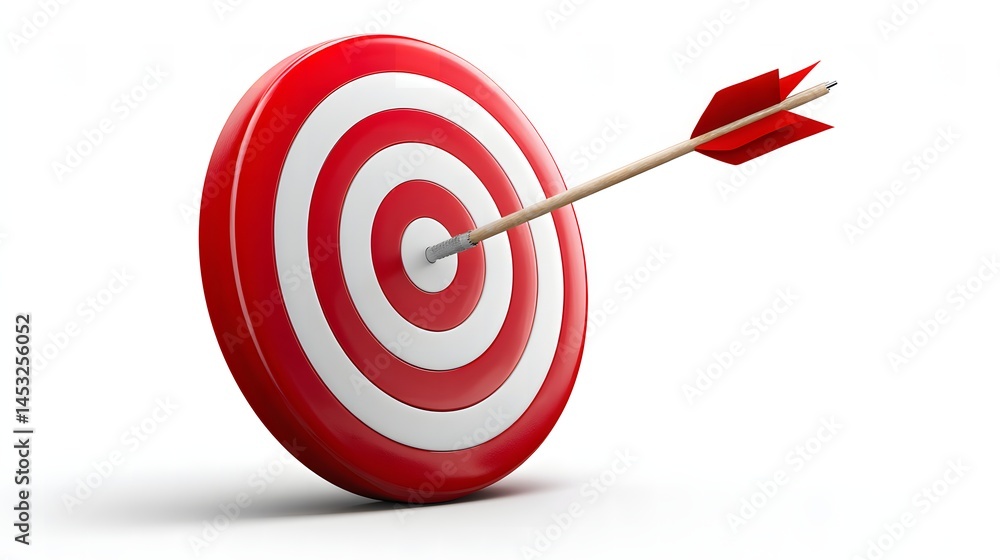 Striking red featuring an arrow perfectly positioned in the center against a pristine white background Striking red featuring an arrow perfectly positioned in the center against a pristine white background
