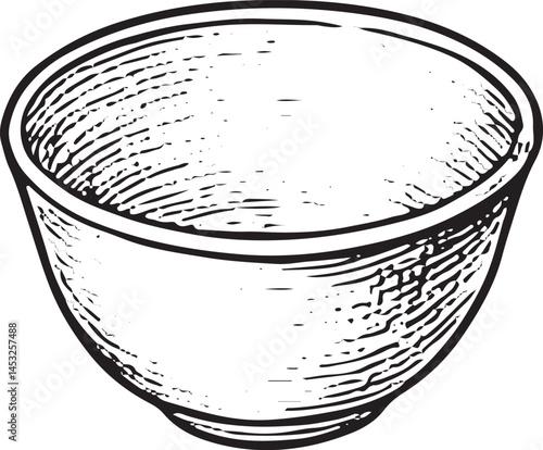 A minimalistic hand-drawn illustration of a mixing bowl, ideal for food preparation and kitchen-related designs