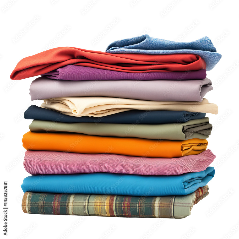 A Colorful stack of folded clothes. The stacked clothes in various shades including red, blue, orange, and green show vibrant colors A Colorful stack of folded clothes. The stacked clothes in various shades including red, blue, orange, and green show vibrant colors