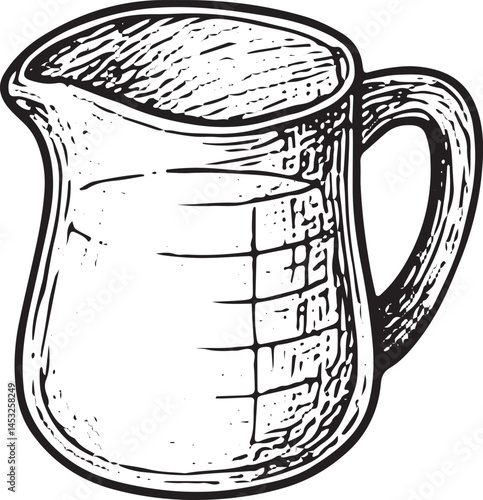 Classic hand-drawn measuring cup illustration, ideal for recipe visuals, cooking blogs, and kitchen-themed designs