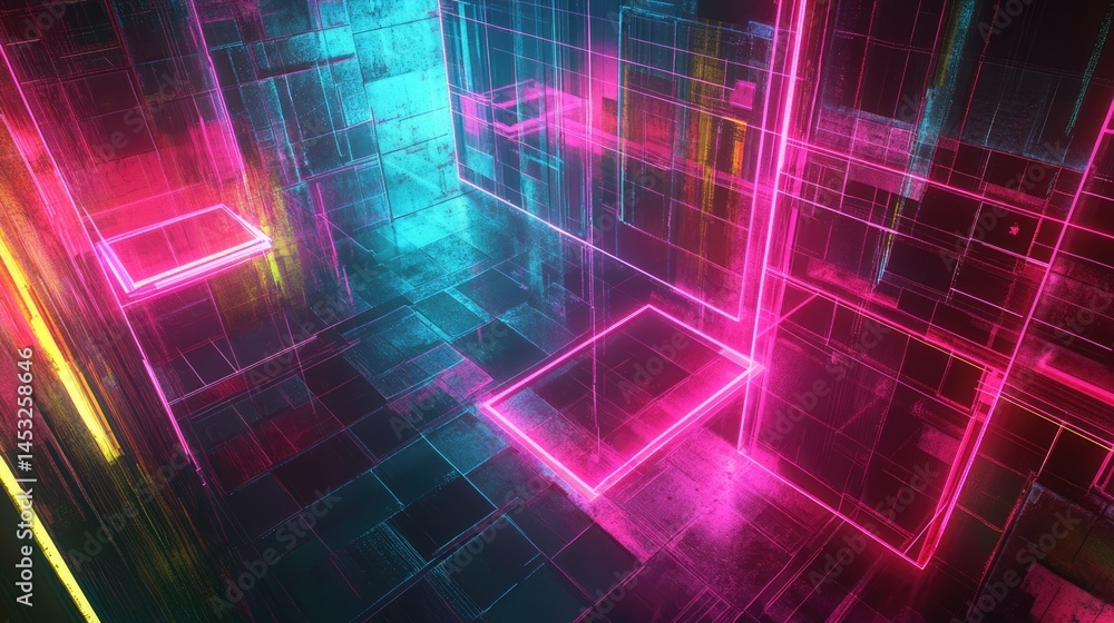 Neon Glowing Grid Abstract Art Neon Glowing Grid Abstract Art