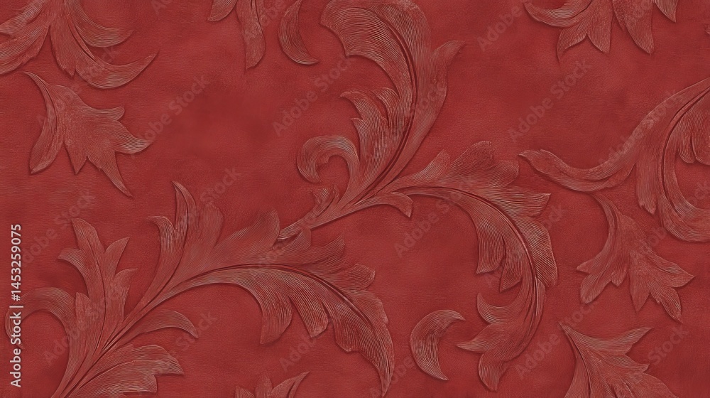 Fototapeta premium Red Floral Embossed Wallpaper Design red vintage wallpaper