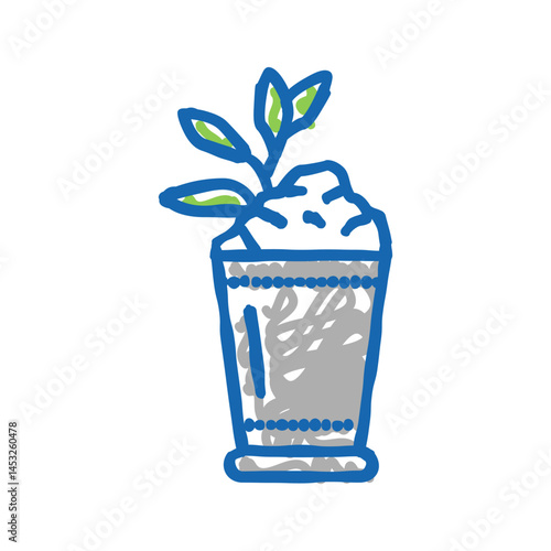 mint julep cocktail glass drink icon doodle illustration
