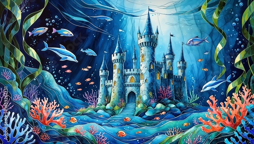 Enchanted Underwater Kingdom Dolphins, Fish, and a Majestic Castle