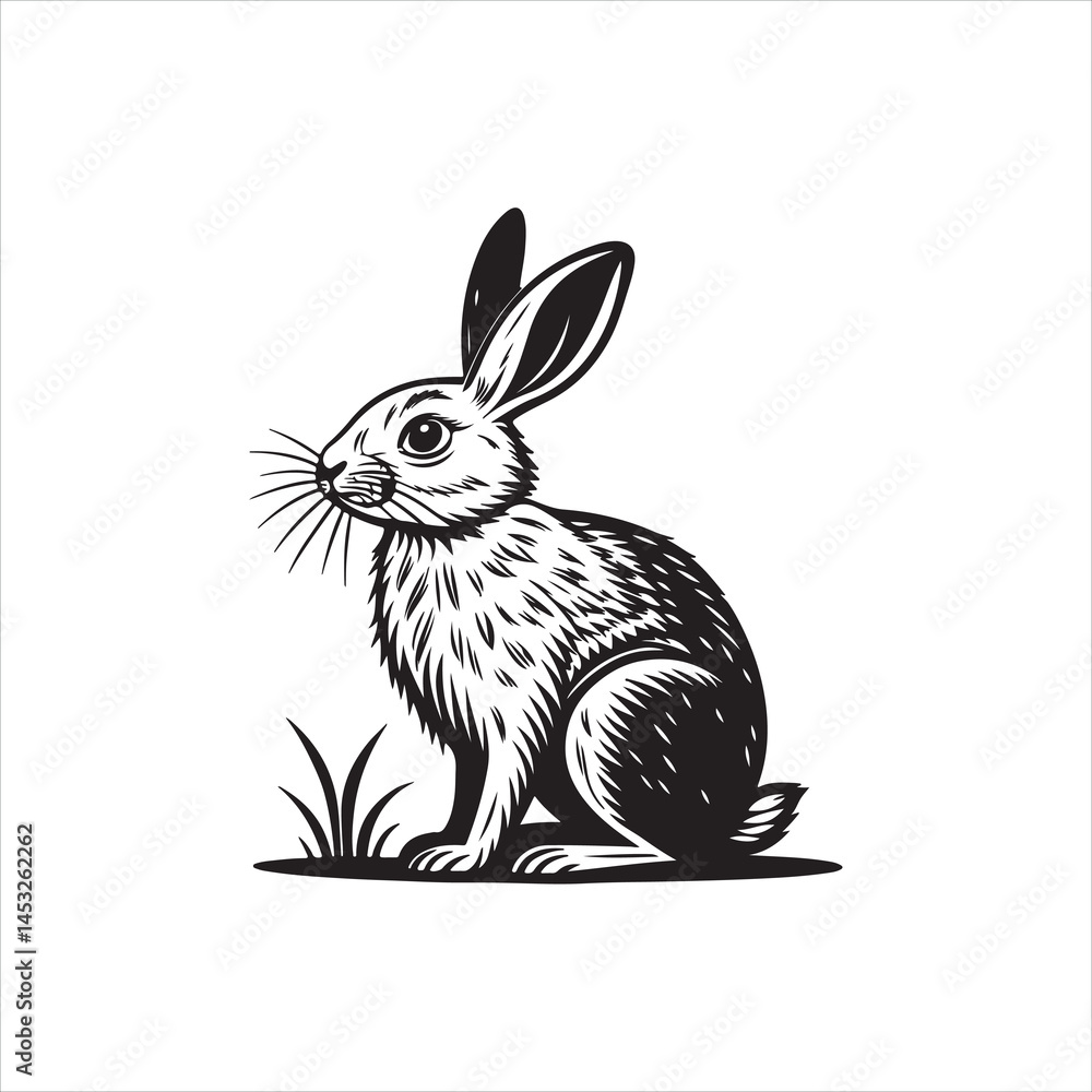 Fototapeta premium Bunny Silhouette Clipart | Black Rabbit Outline on White Background