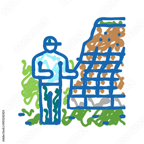 retaining wall installation repair icon doodle illustration