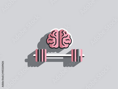 Brain and Barbell Illustration on Gray Background