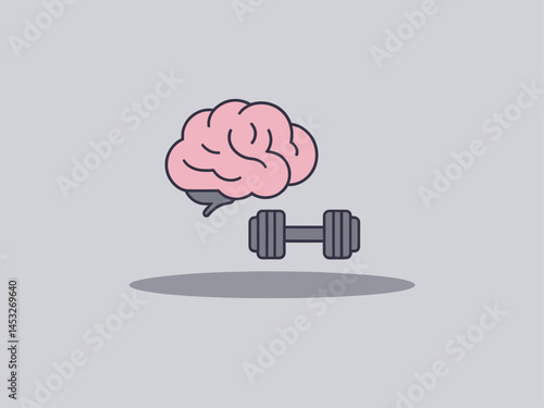 Brain and Dumbbell Illustration on Gray Background