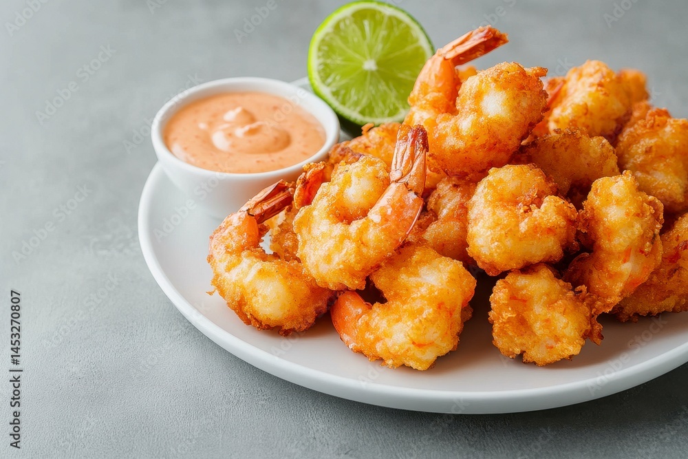 Crispy Breaded Shrimp with Creamy Sauce and Lime Crispy Breaded Shrimp with Creamy Sauce and Lime