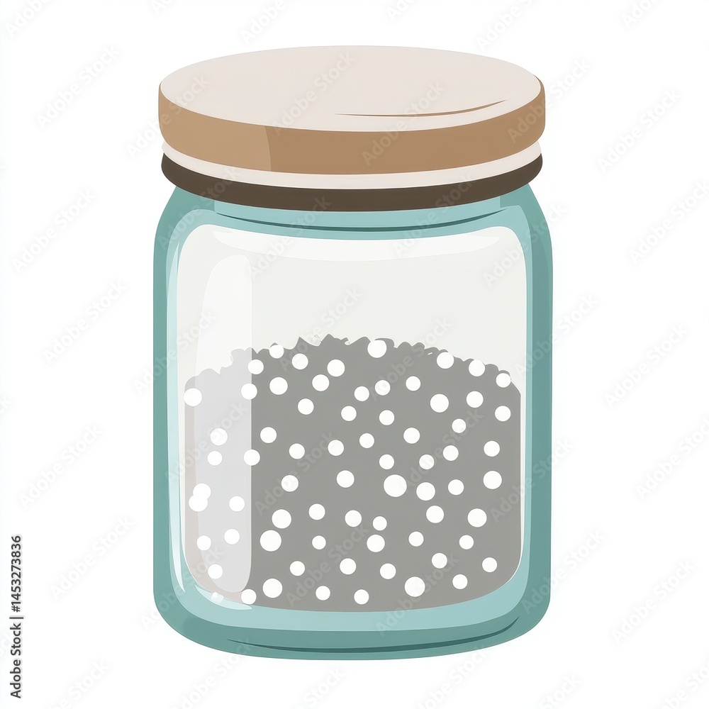 Glass Jar with White and Gray Beads Illustration Glass Jar with White and Gray Beads Illustration