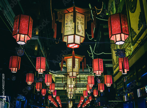 Photography Chinese style lantern street scene at night