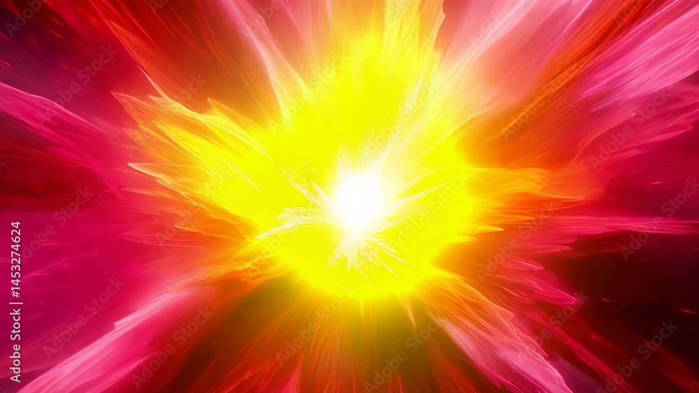 An intense burst of fiery red and orange light radiates outward, resembling an abstract energetic explosion. An intense burst of fiery red and orange light radiates outward, resembling an abstract energetic explosion.