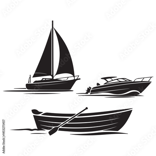 Boat icons Vector Black silhouettes. with white background