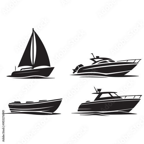 Boat icons Vector Black silhouettes. with white background