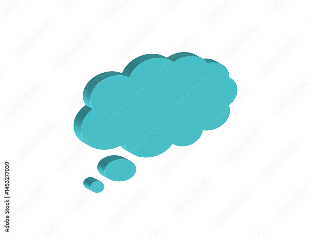 Simple 3D illustration of a blue thought bubble icon Simple 3D illustration of a blue thought bubble icon
