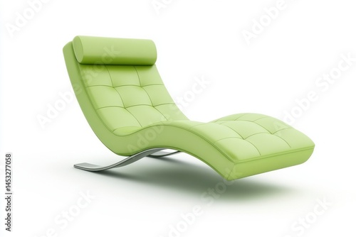 Light Green Chaise Lounge with Silver Base on White Background