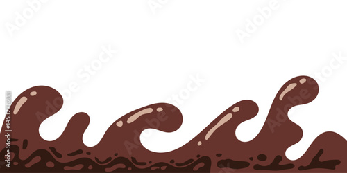 liquid chocolate splashing on white background. wavy choco splash. chocolate milkshake cartoon style.
