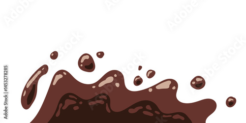 liquid chocolate splashing on white background. wavy choco splash. chocolate milkshake cartoon style.