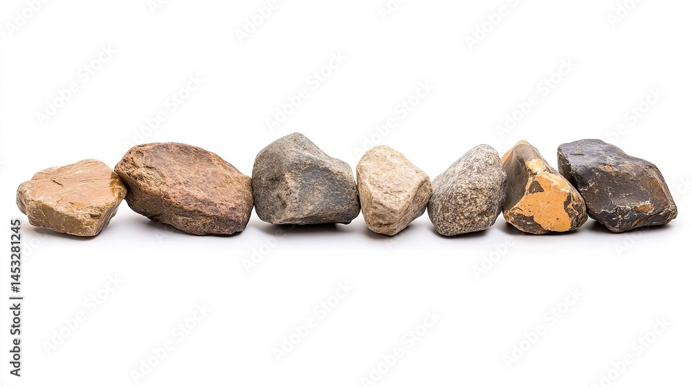 Rocks Line and Pile, Isolated on White Background. Side View of Natural and Textured Elements Rocks Line and Pile, Isolated on White Background. Side View of Natural and Textured Elements