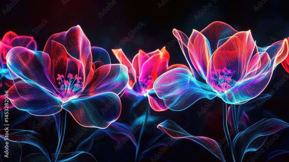 Obraz premium Abstract Neon Flowers