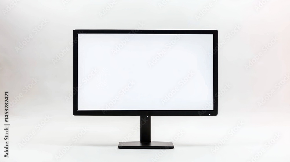 Thin black bezel computer monitor with blank digital screen on white background Thin black bezel computer monitor with blank digital screen on white background