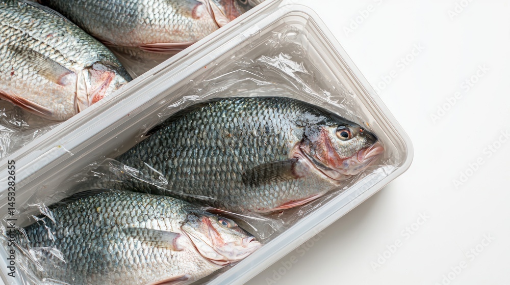 custom made wallpaper toronto digitalTilapia fish wrapped in plastic inside plastic crates on white background.