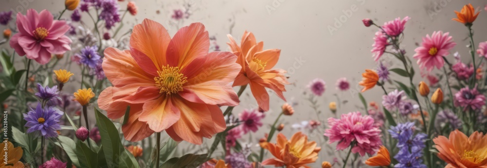 Fototapeta premium Textured paper showcases vibrant spring flower explosion Beauty in bloom , wildflowers, floral, pastel