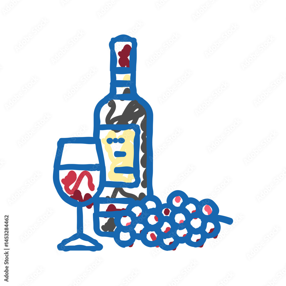 Fototapeta premium red wine bottle icon doodle illustration