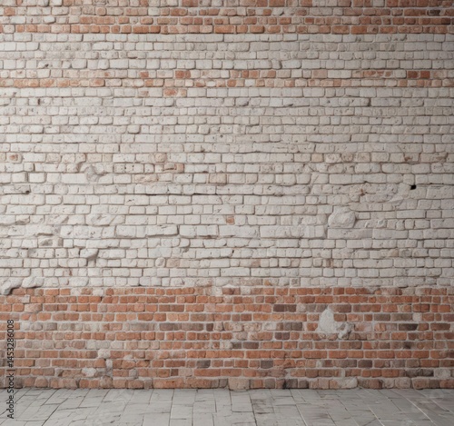 Whitewashed brick wall, showing significant age and wear, rough surface ,  imperfection,  distressed,  detail