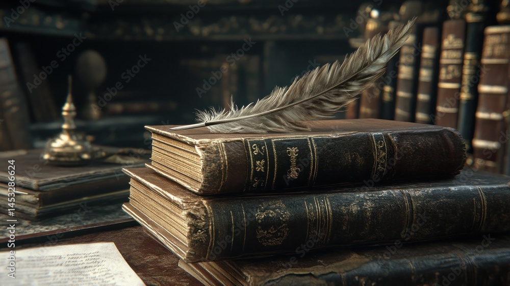 Antique Books and Quill Pen: A Still Life of Literary History Antique Books and Quill Pen: A Still Life of Literary History