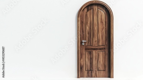 Wallpaper Mural Walnut wooden door with curved top and silver lock, slightly open on white background. Torontodigital.ca