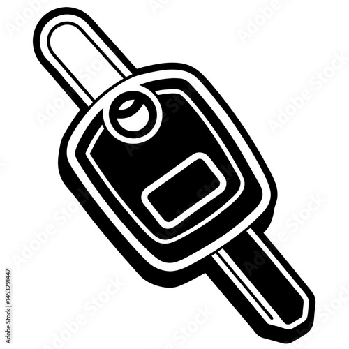 Car Key Fob Black Outline Icon - Simple, sleek vehicle key design, perfect for automotive, security, and technology-themed illustrations